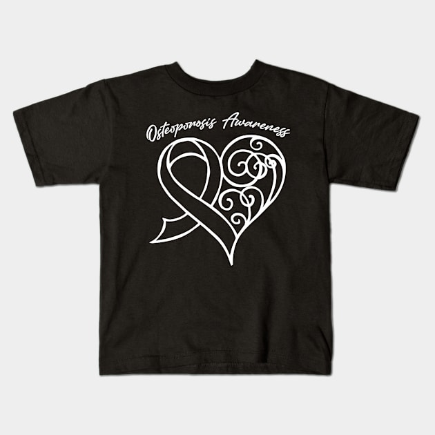 Osteoporosis Awareness Heart Ribbon Gift Valentines Day - In This Family Nobody Fights Alone Kids T-Shirt by BoongMie